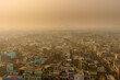 Ariel view of New Delhi with severe air pollution, dusty environment and toxic smog.