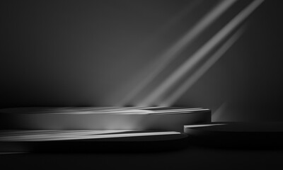 Wall Mural - white podium with shadow on wall. Mock up stand for product presentation, Natural beauty pedestal in sunlight. Display product, 3d illustration