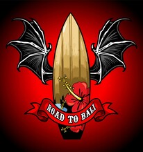Bat Winged Surfboard On Red Background
