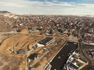 Wall Mural - Aerial view of Kars city with Kars Cupole mosque which used to be twelve apostles church.