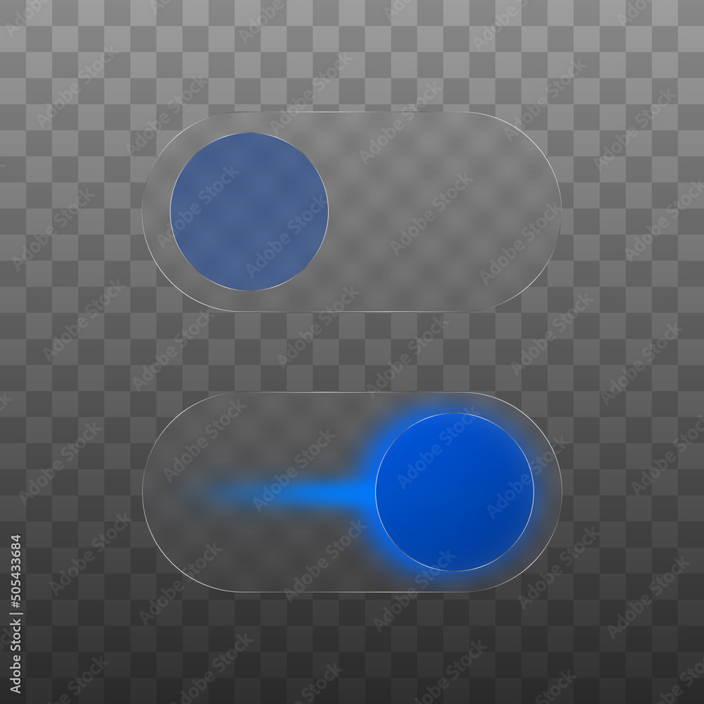 On Off toggle switches buttons isolated vector icons glass morphism ...