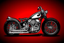 Monochrome Custom Motorcycle On A Red Background