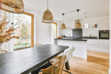 Interior Of Sunlit Kitchen With Modern Furniture