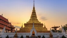 Wat Phra That Chae Haeng Temple Landmark Place Of Nan Province, Thailand Day To Night Timelapse (zoom Out)