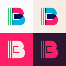 B Letter Logo Set Made Of Overlapping Lines.