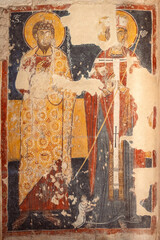 Byzantine style fresco of St. Bartholomew and St. Nikola, church of Santa Maria Maggiore (Saint Mary Maggiore), Monte Sant'Angelo, Foggia, Italy