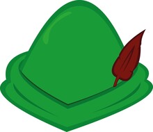 Vector Illustration Of A Green Hat With A Red Feather Classic Robin Hood