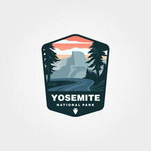Vector Of Yosemite National Park Sticker Patch Design, Vintage United States National Park Collection Illustration Design