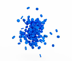 Sticker - 3D rendering of blue recycled polypropylene granules isolated on a white background