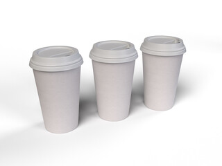 Poster - 3d rendering illustration of white coffee cups on a solid background