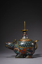 Vertical View Of An Antique Chinese Style Cloisonne Gilt Bronze Mythical Creature