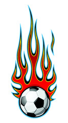 Canvas Print - Fire flame graphic with football soccer ball icon vector illustration. Ideal for sticker, decal, sport logo design element, car and motorcycle decoration.