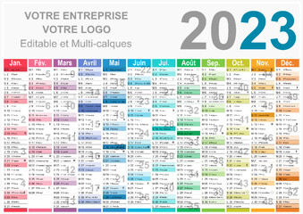 Wall Mural - Calendrier 2023 Format A3 - pour entreprise avec logo sur 12 mois - multicaque - modifiable