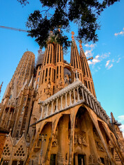 Vertical shot of the famous historic Sagrada Familia church in Barcelona, Spain