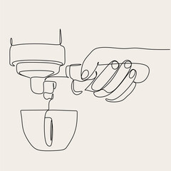 Canvas Print - Coffee barista line drawing. Minimalist line art of man doing coffee