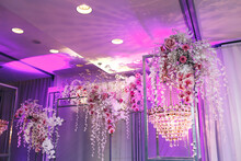 Chic Wedding Floral Restaurant Decor With Pink Backlight