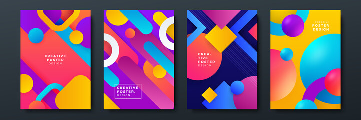 Modern abstract covers set, minimal covers design. Colorful geometric background, vector illustration.