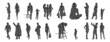 Vector silhouettes, Outline silhouettes of people, Contour drawing, people silhouette, Icon Set Isolated, Silhouette of sitting people, Architectural set