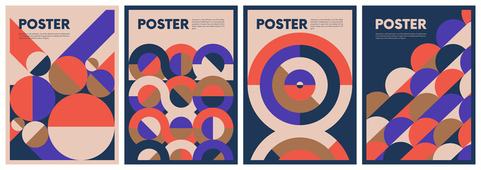 Poster - Colorful pattern in trendy flat style, minimal abstract art using geometric shapes, new modernism aesthetics set poster, Bauhaus inspired vector illustration