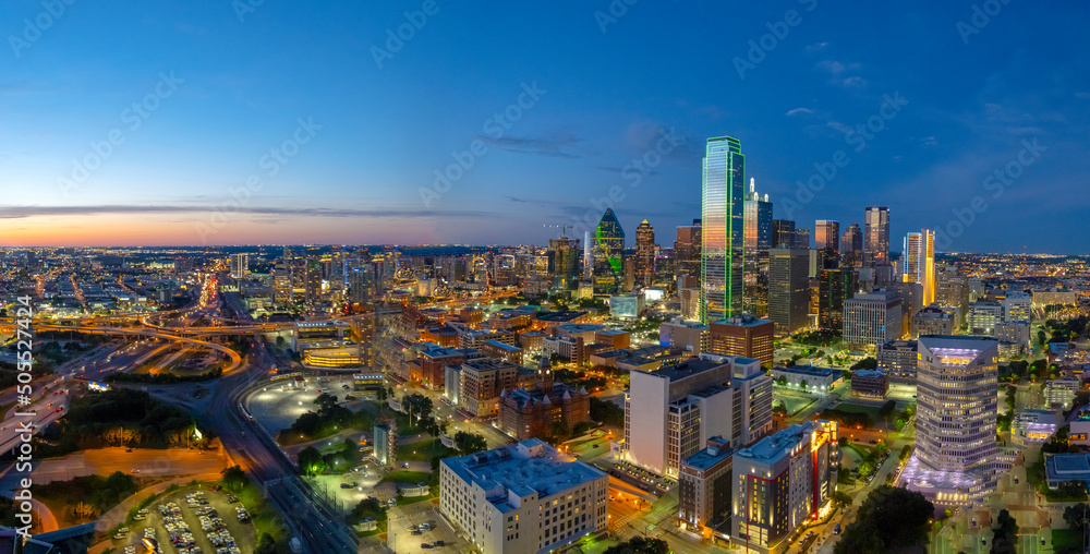 Dallas skyline at sunset Stock Photo | Adobe Stock