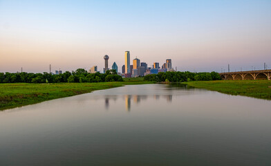 Wall Mural - Dallas skyline with flooded water in the foreground