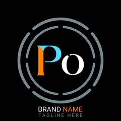 Po Letter Logo design. black background.