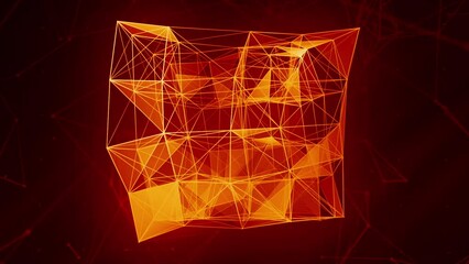 Wall Mural - beautiful abstract red polygonal surface moving in animation. motion. bright triangles creating 3d c
