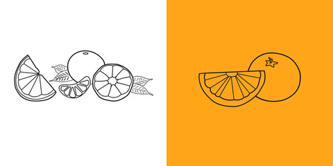 Sticker - Vector line art of fresh tropical Orange fruit or Clementine.