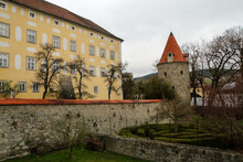 The Picture From The Austrian City Of Freistadt During Early Spring With The Sights Like The Castle Or Gates To The City Center. 