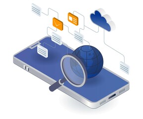 Aufkleber - Flat isometric illustration concept. network a lot of data to the cloud