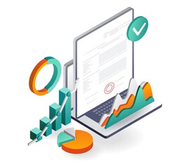 Poster - Flat isometric illustration concept. tax sheet data