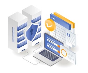 Aufkleber - Flat isometric illustration concept. store data on secure servers
