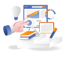 Aufkleber - Flat isometric illustration concept. creative investment business analysis data