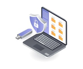 Poster - Flat isometric illustration concept. computer folder security anti virus