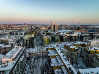 Wall Mural - Valimerenkatu street in Jatkasaari, winter sunset in Helsinki