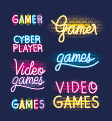 Wall Mural - video game neon singboards