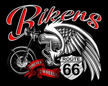 Vintage Bike With Wings And Route 66 Logo