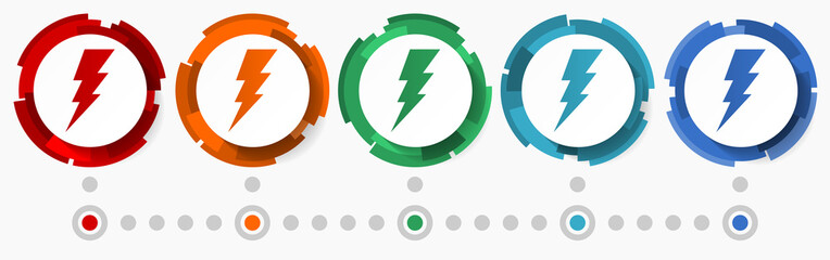 Fototapete - Electricity, power, energy concept vector icon set, modern design abstract web buttons in 5 color options, infographic template