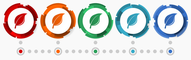 Leinwandbilder - Leaf, nature, tree concept vector icon set, modern design abstract web buttons in 5 color options, infographic template