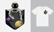 Astronaut in pocket illustration with tshirt design premium vector 