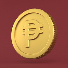 Philippine Peso Currency Symbol On Gold Coin 3d Render Illustration