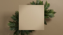 Square Botanical Frame With Palm Plant Border. Beige, Natural Design For Product Display.