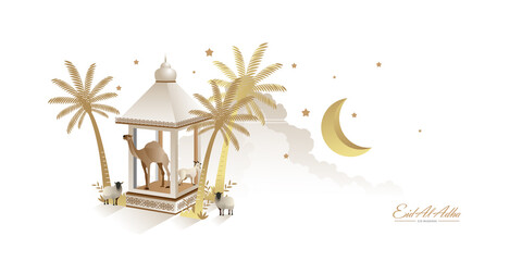 Wall Mural - Eid Al Adha Celebration of Muslim holiday the sacrifice a camel, sheep and goat, can use for, landing page, template, ui, web, mobile app, poster, banner, flyer, background