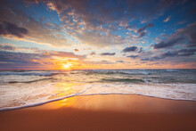 Beach Sunrise Over The Tropical Sea Coast