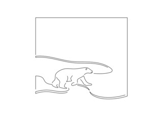 Sticker - Global warming and climate change concept in line art drawing style. Composition of polar bears surviving. Black linear sketch isolated on white background. Vector illustration design.