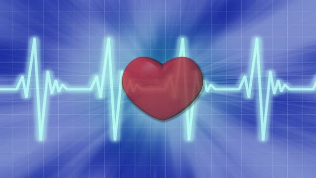 Wall Mural -  - Filmato. Illustrazione 3D. Monitor con cuore e grafico ECG. Medicina, salute, elettrocardiogramma per controllo cuore.