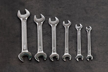 Spanners. Many Wrenches. Industrial Background. Set Of Wrench Tool Equipment