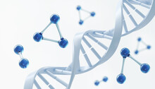 DNA Helix Structure With Blue Molecule, Science And Technology Background. 3d Illustration.