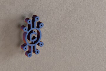 Leinwandbilder - Beautiful abstract illustrations blue Blockchain Token  symbol icons on a wall beton background. 3d rendering illustration. Background pattern for design..