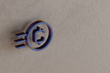 Fototapete - Beautiful abstract illustrations blue Cryptocurrency Coin Token  symbol icons on a wall beton background. 3d rendering illustration. Background pattern for design..